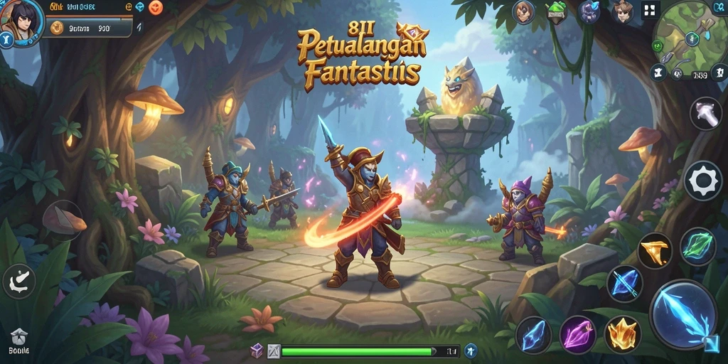 Screenshot utama 8II menampilkan pertarungan epik dalam dunia RPG.