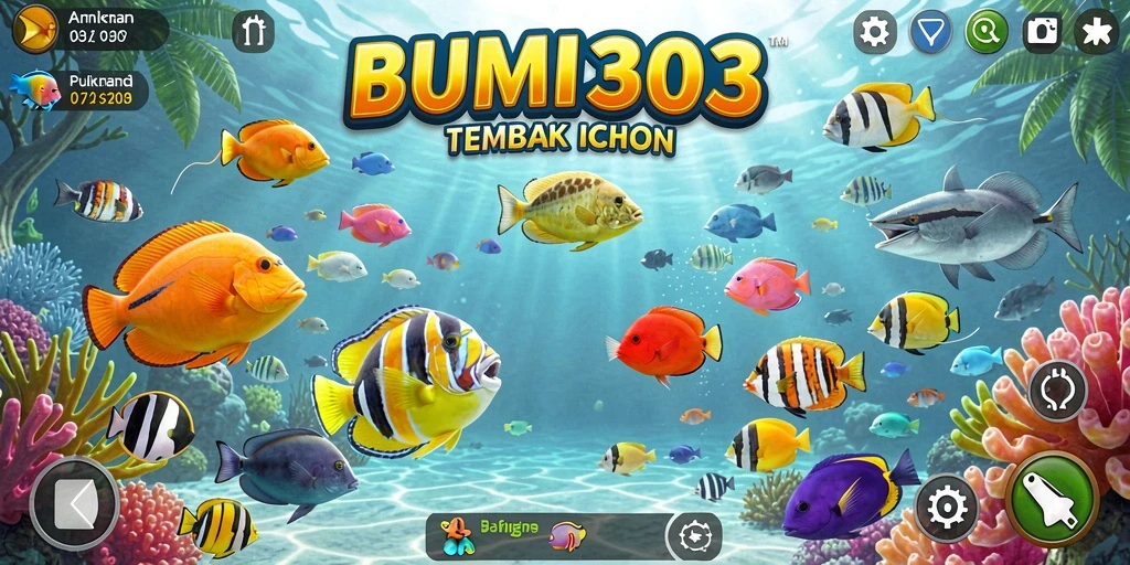Tangkapan layar gameplay BUMI303 menampilkan aksi seru menembak ikan.