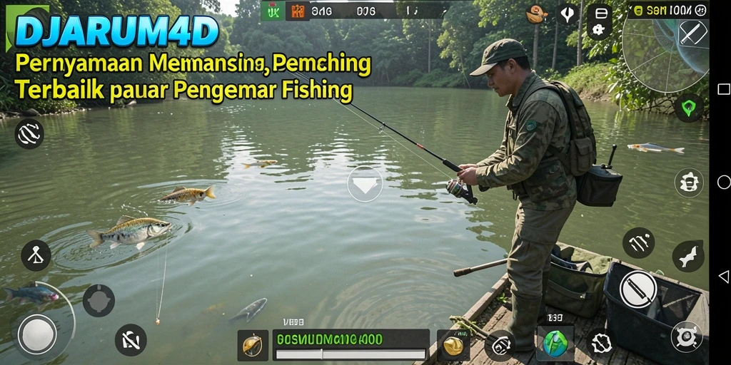 Screenshot gameplay DJARUM4D menampilkan aksi memancing yang seru di tengah laut.