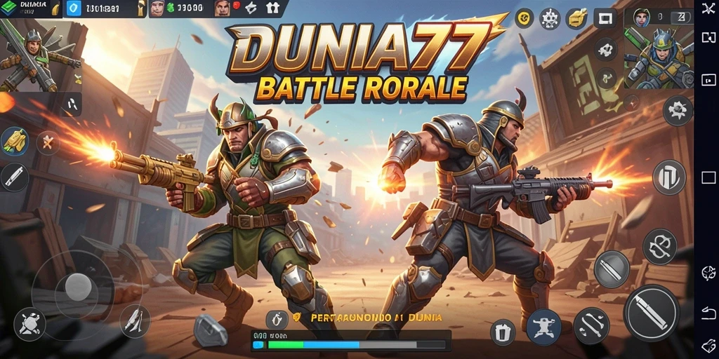 Screenshot gameplay seru DUNIA77 dalam pertarungan Battle Royale.