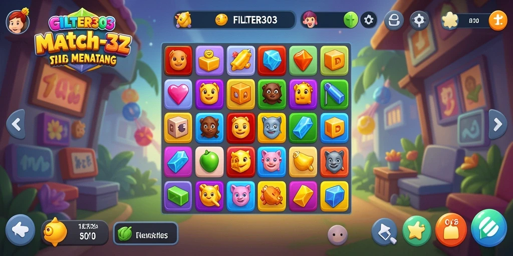 Tangkapan layar game FILTER303 menampilkan permainan Match-3 yang menantang.