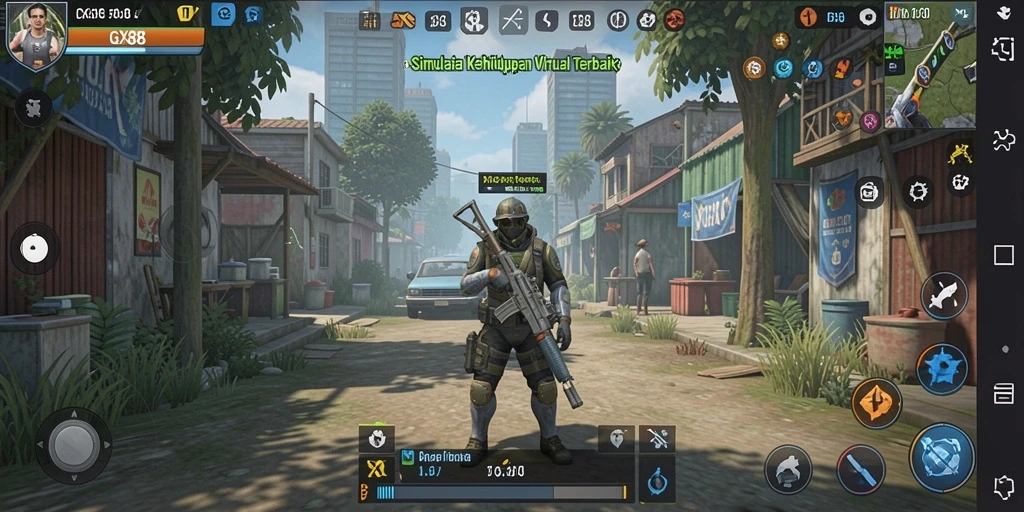 Screenshot gameplay GX88 yang menunjukkan dunia simulasi yang kaya.
