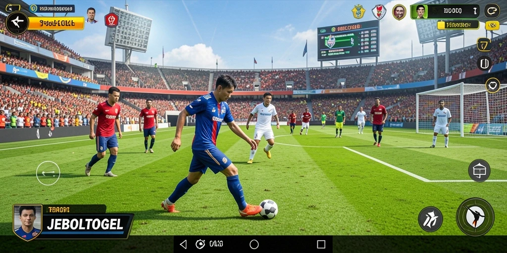 Screenshot gameplay JEBOLTOGEL menampilkan aksi seru di lapangan.
