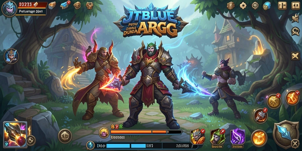 Tangkapan layar utama JTBLUE menampilkan aksi seru dalam petualangan ARPG yang epik.