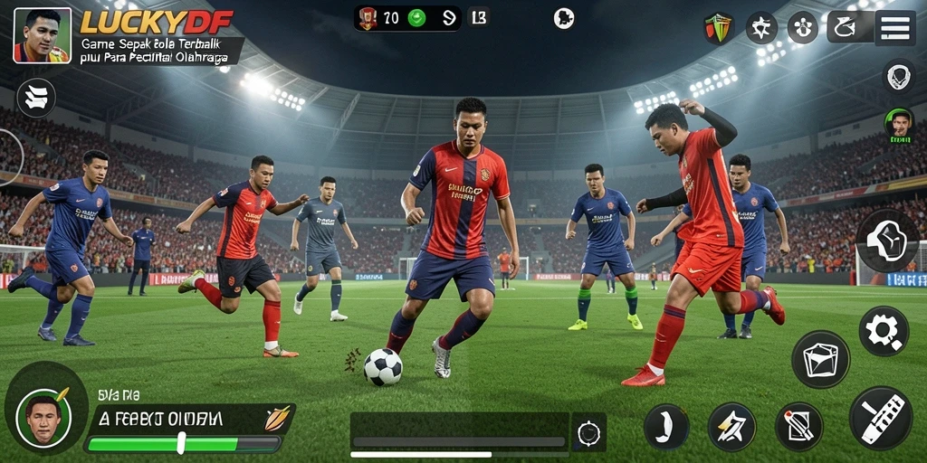Tampilan gameplay seru LUCKYDF dalam aksi sepak bola.
