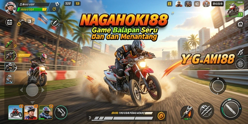 Screenshot gameplay NAGAHOKI88 menampilkan aksi balapan yang mendebarkan.