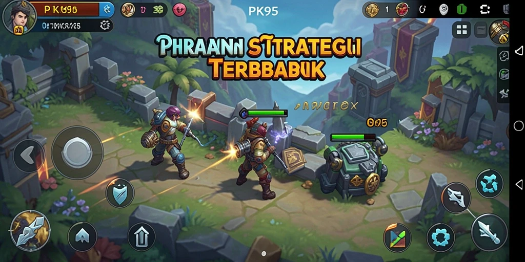 Screenshot utama PK95 menunjukkan aksi pertempuran strategi yang mendebarkan.