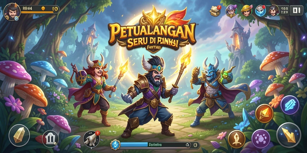 Screenshot gameplay RR44 menunjukkan petualangan epik di dunia yang penuh warna.