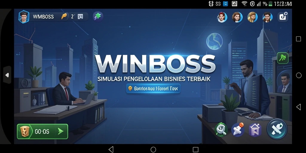 Tampilan gameplay <strong>WINBOSS</strong> dengan simulasi bisnis yang mendalam.