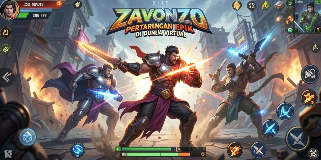 Screenshot ZAVONZO menampilkan pertarungan seru antara dua karakter.